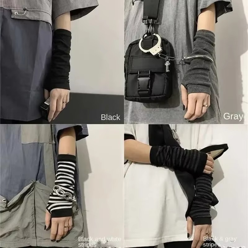 Y2K Tech Accessories - Guantes largos Punk negros sin dedos