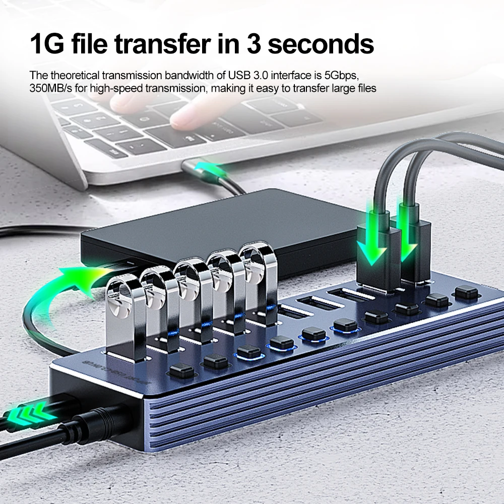 HUB USB alimentado 10/7 en 1,  - Usb Hub 7 Port reseña y precio