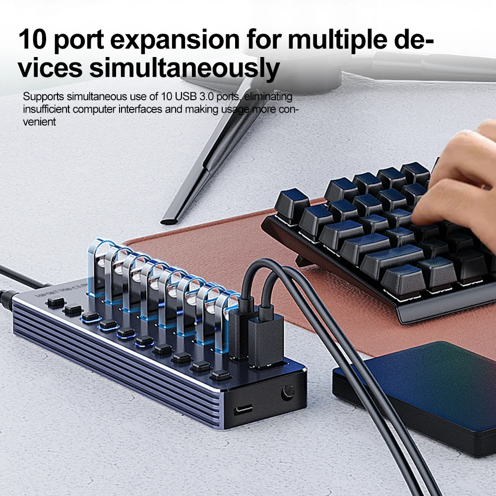 HUB USB alimentado 10/7 en 1,  - Usb Hub 7 Port reseña y precio