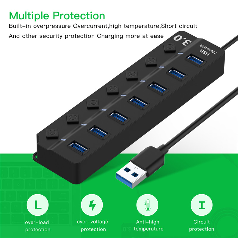 Hub USB 3,0 de 4/7 puertos, Hu - Usb Hub 7 Port reseña y precio